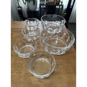 Arcoroc France 6.5” & 4.25" Clear Glass Thumbprint Fruit/Dessert Bowls Set of 6